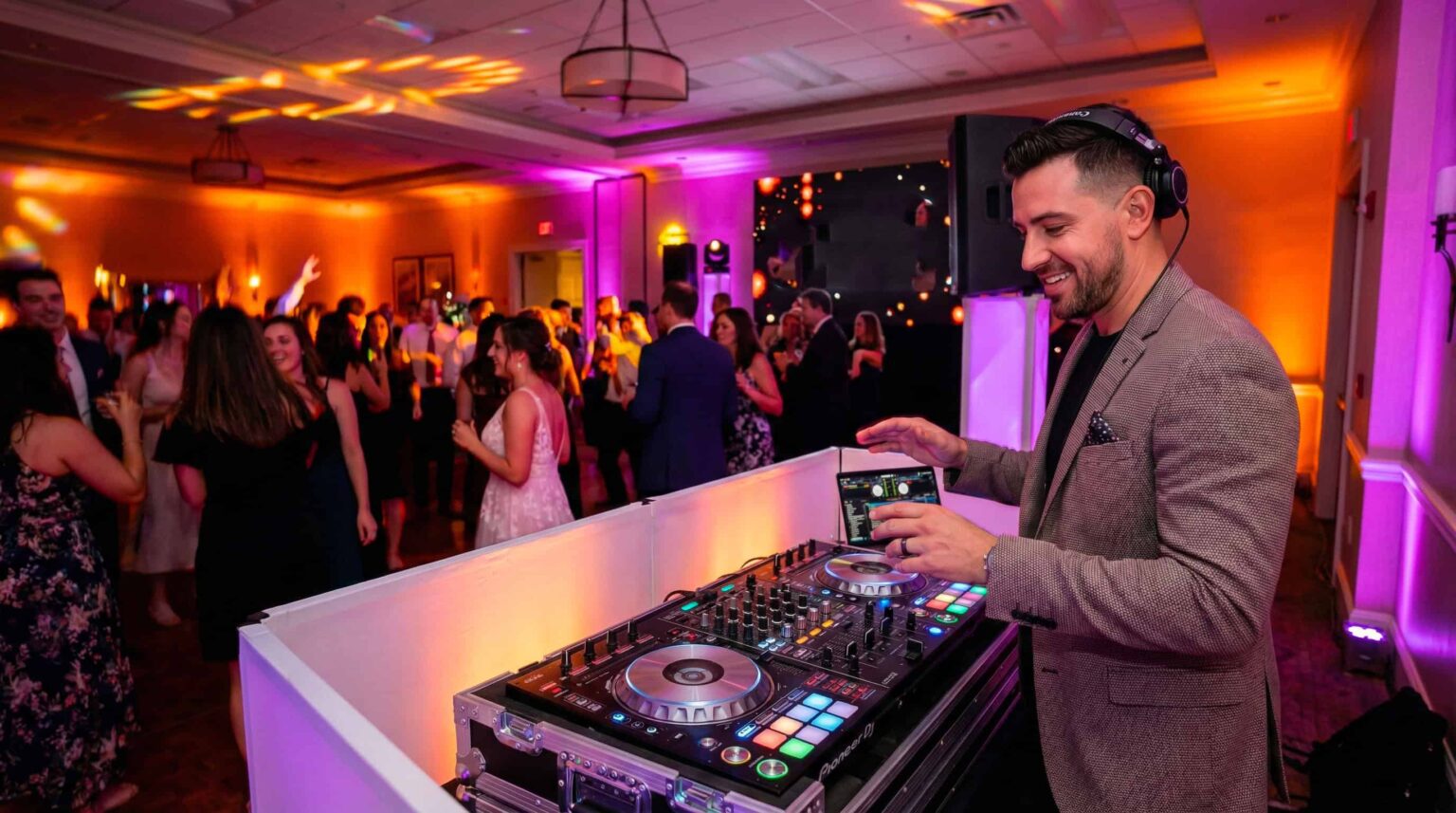 DJ professionnel mixant de la musique lors d'une réception de mariage au Québec