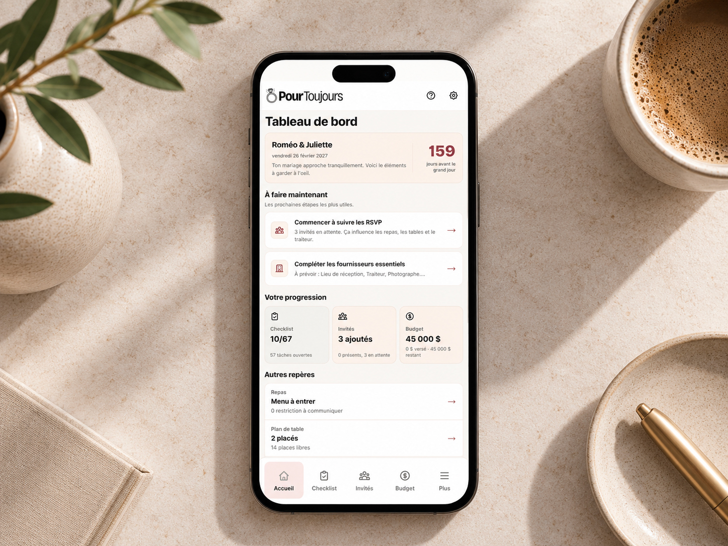 Aperçu du planificateur de mariage Pour Toujours sur un ordinateur portable