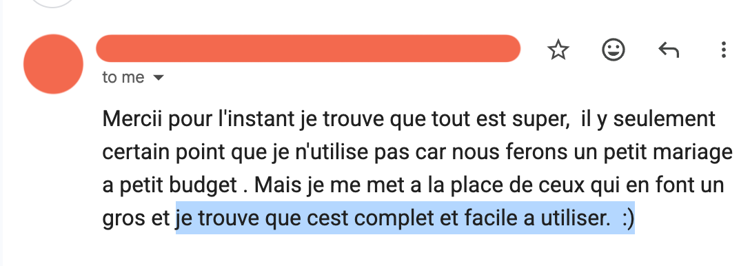 Message d'une utilisatrice : l'application lui sauve beaucoup de manipulations